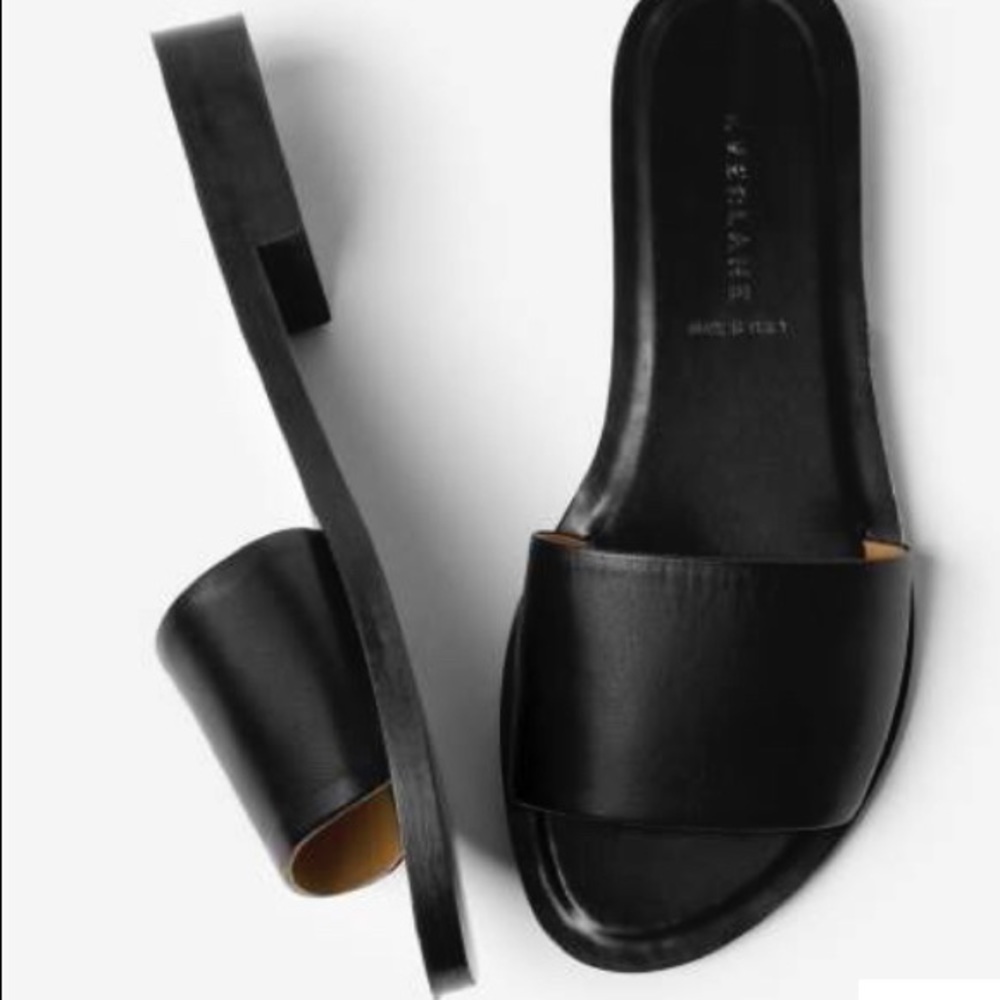 Everlane The Slide Black Leather Flat Sandal